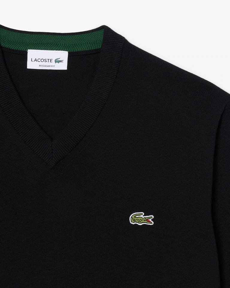 Jersey de cuello de pico de algodón monocolor – foto 5