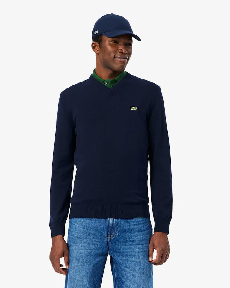 Jersey de cuello de pico de algodón monocolor – foto 6