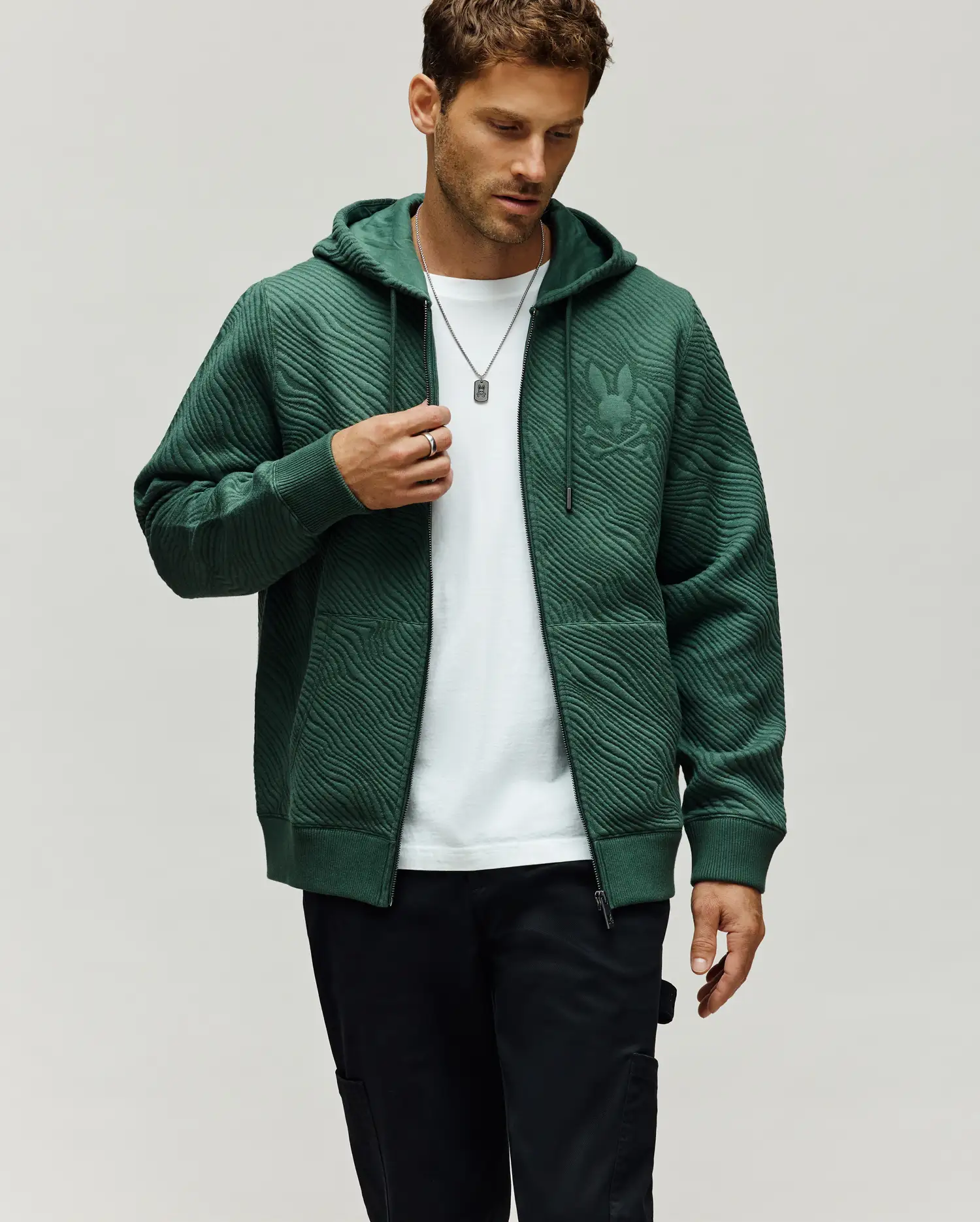 SUDADERA CON CAPUCHA Y CREMALLERA TEXTURIZADA DOBLE PUNTO JACQUARD KENDRICK PARA CABALLERO – foto 1