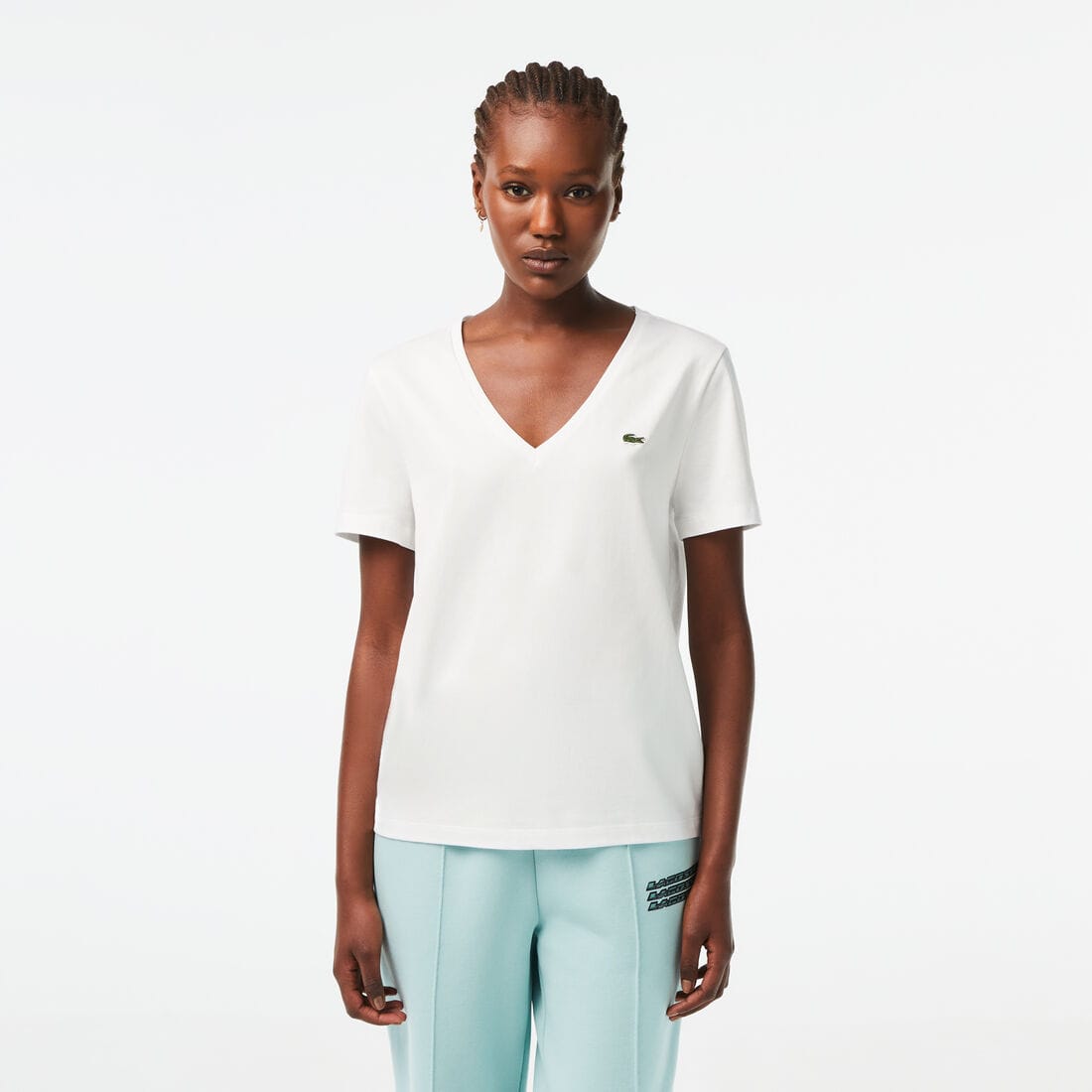 Camiseta de algodón de corte holgado con cuello en V para mujer – foto 1