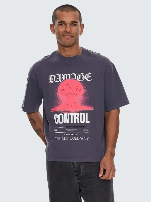 Camiseta Thrills Damage Control Box Oversize Crop Ebony – foto 1
